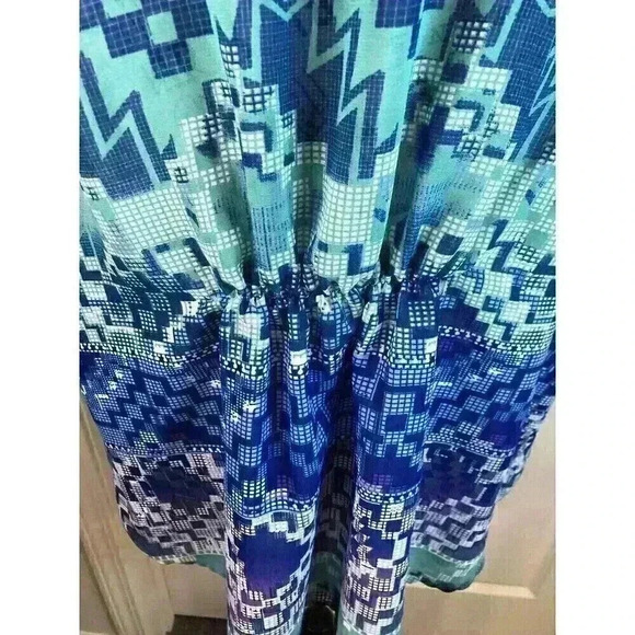 Millennium XL Multicolor Geometric Print Button Down Sheer Blouse Sleeveless - Picture 4 of 6